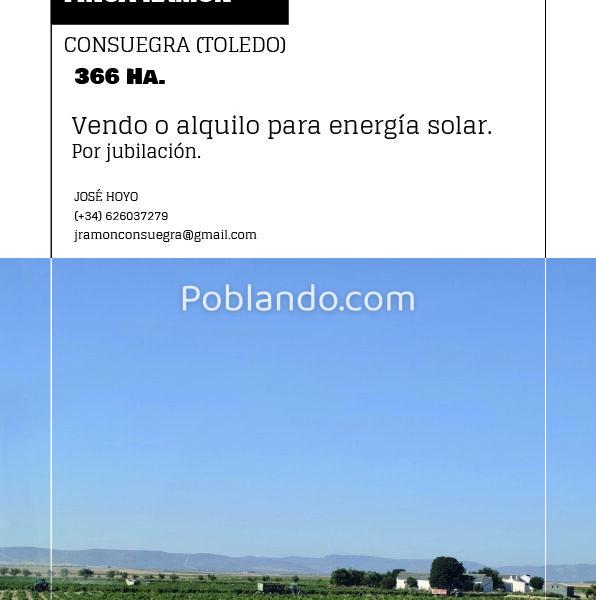 Vendo o alquilo para energía solar, por jubilación. 366 HA. Cultivo de cereal , viña y almendros. Con concesíon de riego, ríos Tajo y Guadiana. Maquinaría, casa, naves.