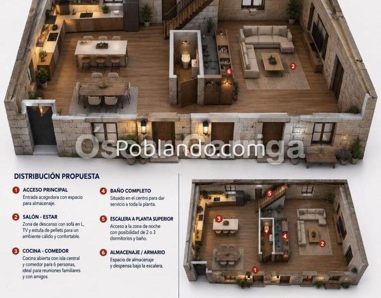 En Porto de Eguas (O Carballiño - Ourense) te presentamos esta vivienda de piedra tradicional para reforma integral, situada sobre una parcela de 1.700 m²